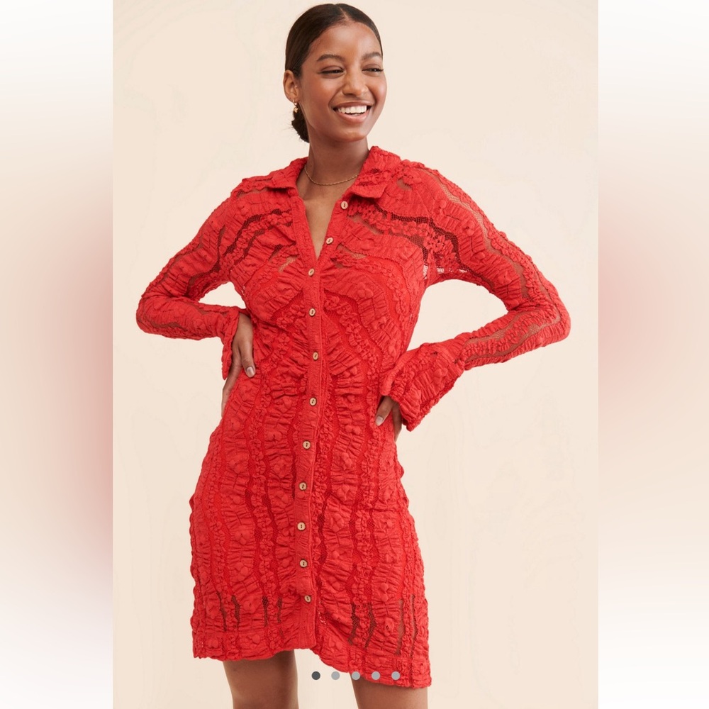 Free People Shayla Lace Mini Dress in Red NWOT